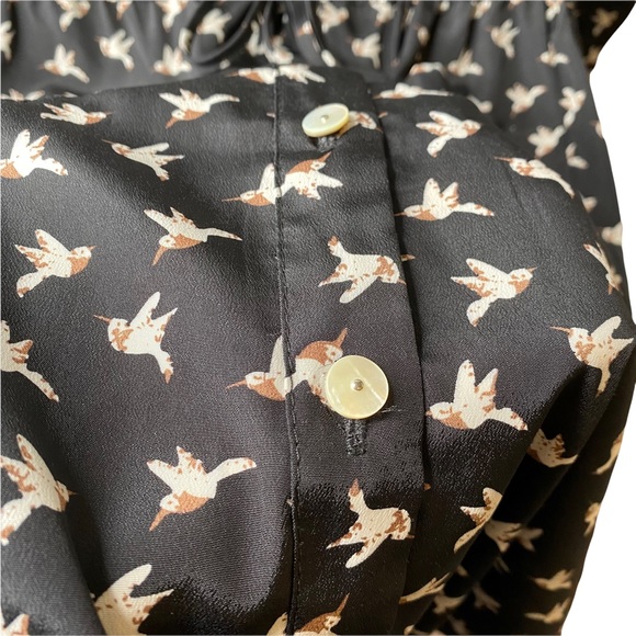 Spense Black Hummingbird Button Down Shirt Dress Knee Length Size S - Picture 6 of 9